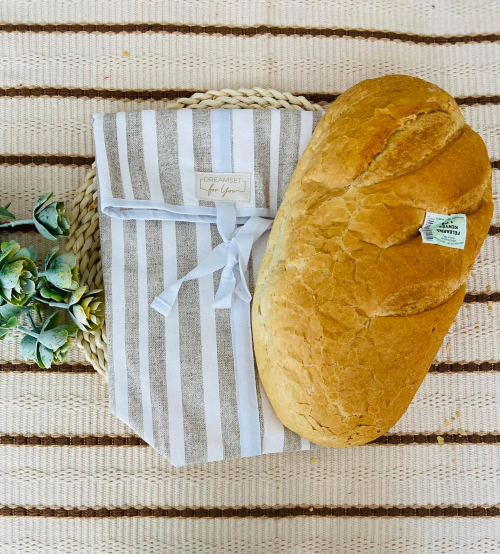 Drapp csíkos frissentartó kenyeres zsák 1 kg-os kenyérhez