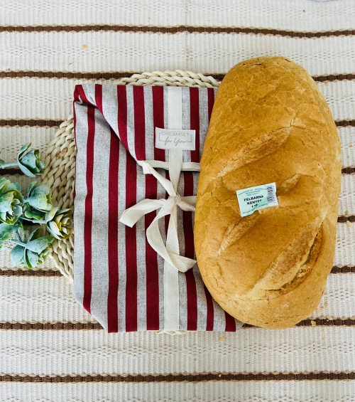 Bordó csíkos frissentartó kenyeres zsák 1 kg-os kenyérhez